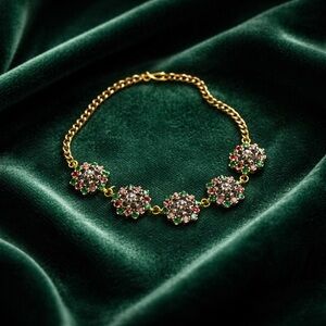 Elegant Gold Floral Bracelet with Multicolor Gems